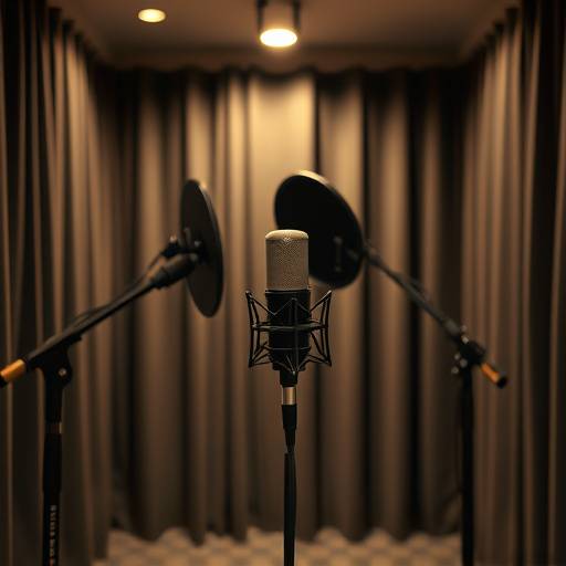 A microphone in a professional recording booth.